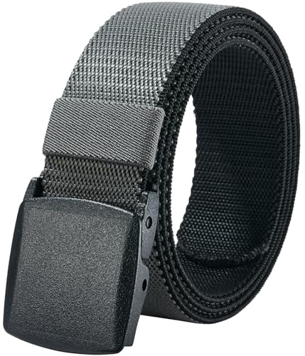 LionVII Men's Elastic Stretch Belts - 2 Colors in 1 Reversible Belt Strap with Plastic Buckle for Work Travel, Adjustable Trim to Fit 28-49 Waist