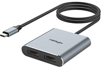 USB C auf Dual DisplayPort MST Hub Splitter, USB Typ C auf Dual 4K@60Hz 2X DisplayPort 1.2 Adapter für Windows Laptop PC, kompatibel mit Thunderbolt 3