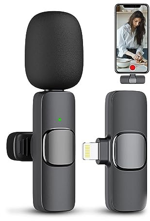 Professional Wireless Lavalier Microphone for iPhone iPad, Cordless Omnidirectional Clip Mic, Plug-Play Microphone for Interview Video Podcast Vlog YouTube