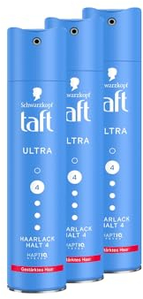 Schwarzkopf Taft Haarlack Ultra (3x 250ml), Haltegrad 4 Haarstyling, Haarspray für alle Haartypen, gestärktes Haar, vegane Formel*