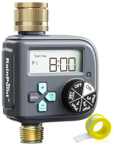RAINPOINT Water Timer with Brass Inlet and Outlet, 3 Independent Programs, Rain Delay, Hose Sprinkler Timer with Daily/Weekly/Monthly Watering Mode for Garden/Lawn/Pool