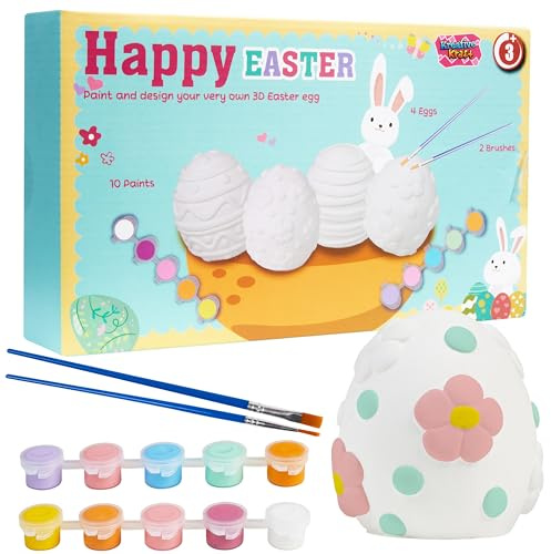 KreativeKraft DIY Oeufs de Paques Kit Peinture Enfant Oeuf à Peindre et Lapin de Paques Activité Manuelle Enfant Créative Décoration Paques (Œufs, Pack de 4)