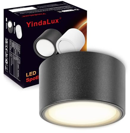 YindaLux 1 Stück LED Aufbauspot Schwarz 230V Ø95x55mm Decken Aufbaustrahle inkl. 6W GX53 Leuchtmittel Neutralweiß 4000K 660LM Deckenspot Aufputz Deckenstrahler mit großer Leuchtfläche Spotleuchte
