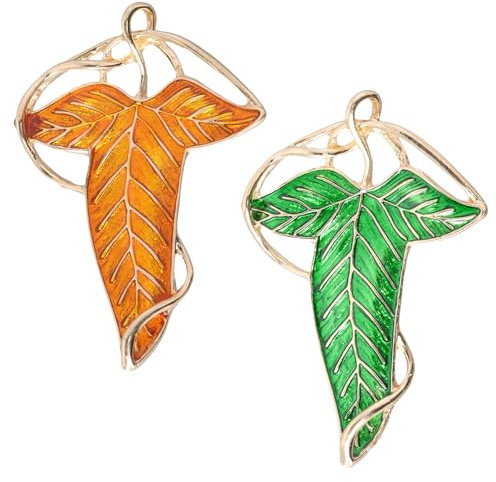 2 Pièces Feuille d'Elfe Broche, Rétro Broche Femme, Broche Femme Vetement Vert et Orange, Broches et Pins pour Femme à Porter avec Un Costume, Une Jupe, Une Cape
