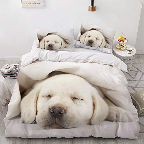 YASMENG Housse de Couette Chien 220x240 Beige Enfants 3D Parure de Lit Chien Doux Linge de Lit Motif Chien pour Adolescents Garçon Fille Cadeaux avec Fermeture Éclair et Taies d'oreiller 65x65 cm
