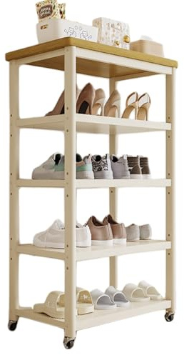 Standregal 5 Etagen Küchenregal Bäckerregal: Regal Küche Schmales mit Rollen Lagerregal Mikrowellen Schuhregal Multifunktionale Robustes Metallregal Wohnzimmer Regal für Küche Büro (Weiß, 5 Tier)