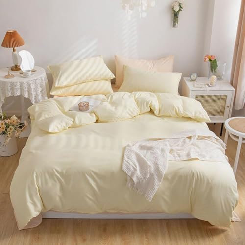 Michorinee Bettwäsche 135x200 2tlg Gelb Hellgelb Uni Einfarbig Modern Bettbezug Set 2 Teilig Mikrofaser Weich Kuschelig ÖKO-TEX Renforcé Bettwäsche-Sets mit 1 Kissenbezüge 80x80 cm und Reißverschluss