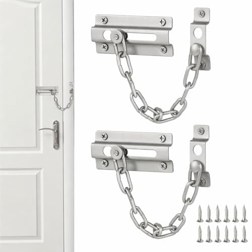 2PCS Door Chain Stainless Steel Lock for Internal Front Door, Nickel Plated Door Security Chains with Screws, Anti-Theft Door Lock Restrictor for Home Safety, Bedroom, Apartment, Easy Installation