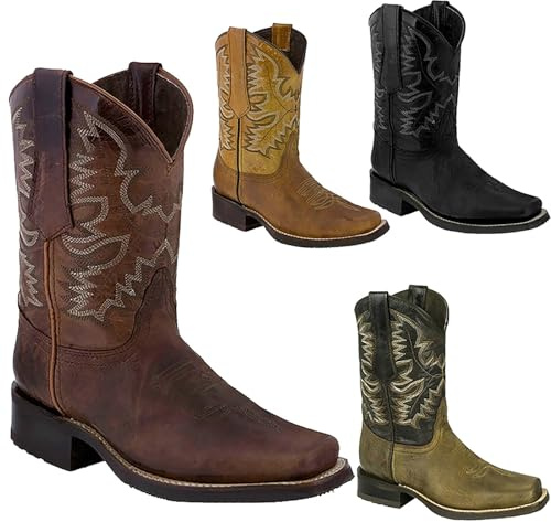 cowboystövlar dam vidare skaft – stövletter dam med klack – västerländska stövlar broderi ridstövlar motorcykel stövlar klassiska chelseaboots halvskaft läderstövlar för män kvinnor, B01 brun, 45 EU