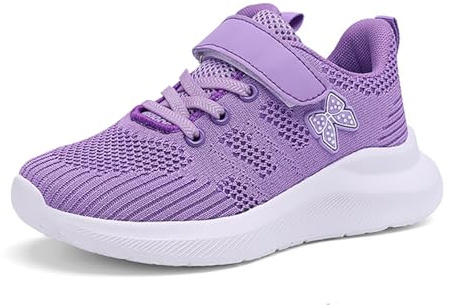 Scarpe da ragazza, comode, traspiranti, alla moda, scarpe da ginnastica antiscivolo, casual, con chiusura in , per bambini dai 4 ai 12 anni, scarpe casual con suola piatta e spessa, Viola chiaro, 35