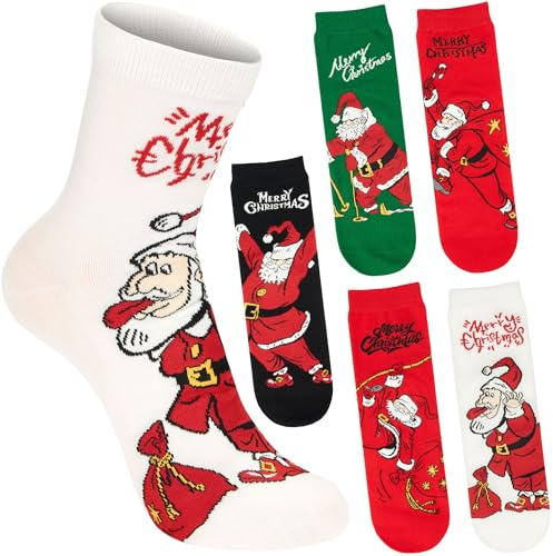 BRUBAKER 5 Par Julsockor - Rolig Jultomte - Färgglada och Mysiga Herrstrumpor för Julen - Roliga och Bekväma Herrsockset - Bomullstrumpor - Merry Christmas - Perfekt Present till Män - Storlek 41-45