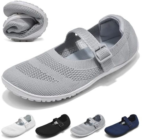 Wizshoe Bailarinas Barefoot Mujer Zapatos Planos de Verano Elegantes con Punta Redonda Slip On Bailarina con Correa y Hebilla Cómodas Walking Flats Caminar Ligeros Clásicas Gris 37 EU