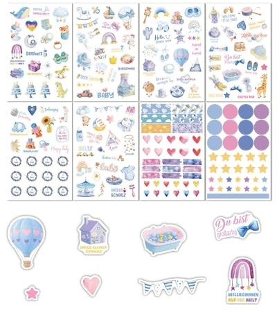 CULEB 8 Hojas A4 album Fotos Bebe Pegatinas,Pegatinas Scrapbooking,Pegatinas para Album de Fotos,Pegatinas Album Bebe, Adecuados para Álbumes de Bebé/Bautizos/Álbumes de Recortes(Azul)