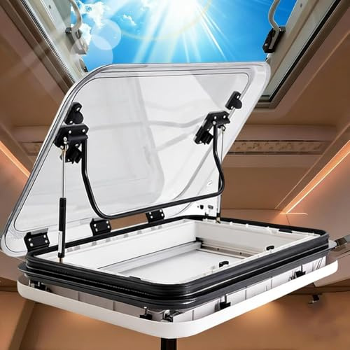 LJCSSD Hatch De Techo/Claraboya para Autocaravana/Ventana para Techo 50/70/80 x 50cm– Cortinas Oscurecedoras Y Mosquiteras Integradas, Iluminación LED 12v, para Caravanas, Remolques, Barcos 50x50cm
