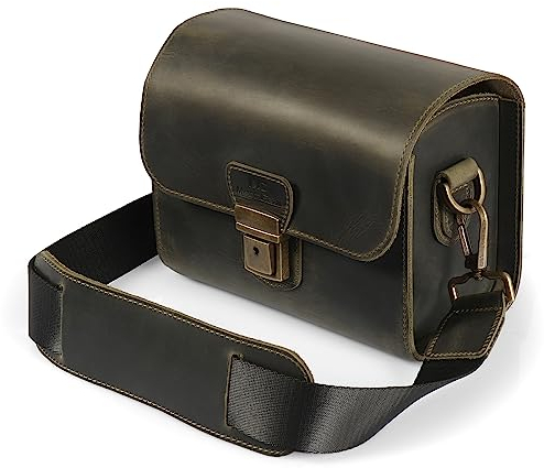 MegaGear Pebble Kameratasche - Kuriertasche aus echtem Leder für Spiegellose, Sofortbild- und DSLR Kameras