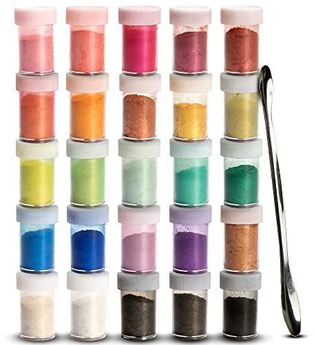Tritart Mica Metallic Pulver für Epoxidharz Schmuck I 25 Farben je 5g | Resin Gießharz Pigmentpulver I Farbpigmente kompatibel für Fimo I Seife I DIY Glitzer Pigment Badekugeln
