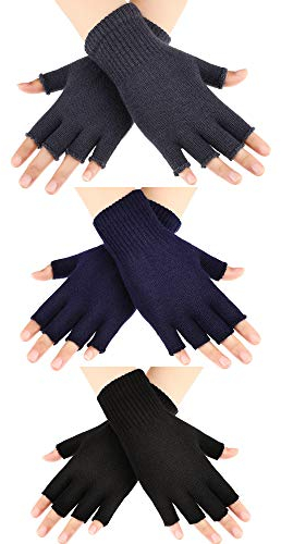 SATINIOR 3 Pares Guantes sin Dedos para Mujer Guantes de Punto de Medio Dedo de Invierno para Mujer Hombre