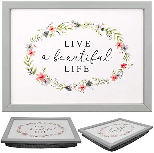 MTS Wooden Lap Tray with Bean Bag Cushion - Beautiful Life Design - Large Padded Tray for Kids and Adults - Perfect for Food, Work, Studies, TV, Sofa, Bed - Great Gift for Family and Friends