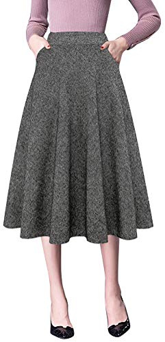 IDEALSANXUN Wool Skirts for Womens High Waist Aline Pleated Midi Skirts (XX-Large, Black)