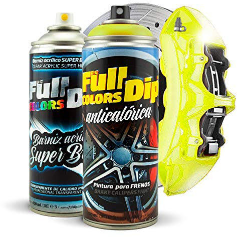 Kit de peinture pour pinces de frein Super brillant en spray 400 ml (1 spray peinture + 1 spray vernis brillant) - Facile à appliquer - Finition professionnelle (11 couleurs au choix) (jaune)