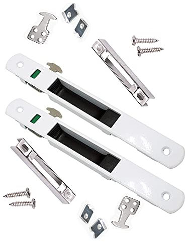 Lot de 2 loquets de porte coulissante en verre - Style crochet - Montage encastré - Blanc