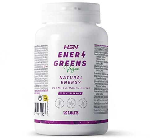 HSN Energreens 100% Energizante Natural | 120 Tabletas | Ingredientes Naturales: Té Verde + Ginseng + Guaraná + Yerba mate + Theobroma Cacao + Vitaminas B1 B2 B6 que Disminuyen el Cansancio y Fatiga