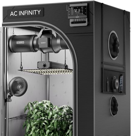 AC Infinity AI Grow Zelt-System Kompakt 60 x 60 x 120 cm – 1-Pflanzen-Komplettset mit selbstlernendem KI-Controller, dynamischer Belüftung, Samsung LM301H LED Grow Light und 2000D Mylar-Zelt