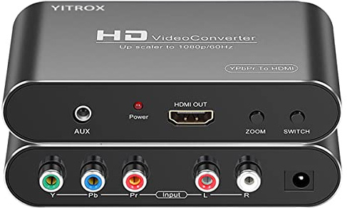 YITROX Komponent till HDMI-konverterare Upscaler, YPbPr till HDMI-omvandlare Upscaler stöder 1080P för Wii, PS2, PS3, Xbox 360, Blu Ray-spelare, DVD med mera