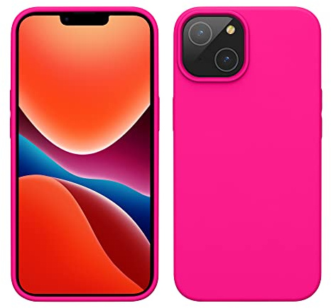 kwmobile iPhone 14 silikonfodral, trådlös laddning kompatibel – neonrosa