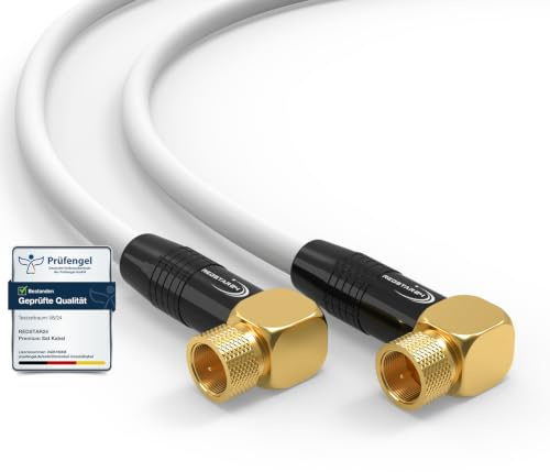 RedStar24 SAT kabel 4 m satellitkabel SAT TV antennkabel digital koaxialkabel koaxial Internet 2 x F-kontakt 90 graders vinklad vinkelkontakt router modem anslutningskabel HD 4K UHD DVB-S DVB-S2 vit