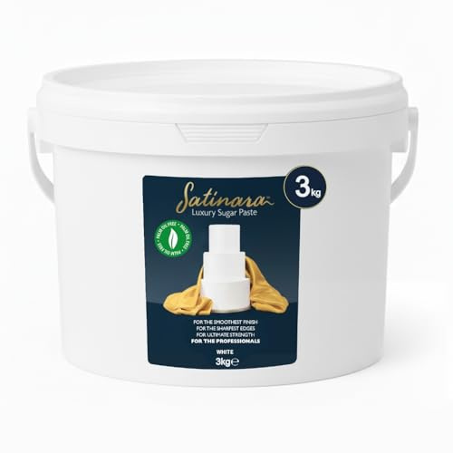 Satinara 3kg White Sugar Paste, Fondant Icing | Palm Oil Free, Silky Smooth Finish, Rolls To 2mm For Crisp Edges, Ideal For Tall Or Tiered Cakes