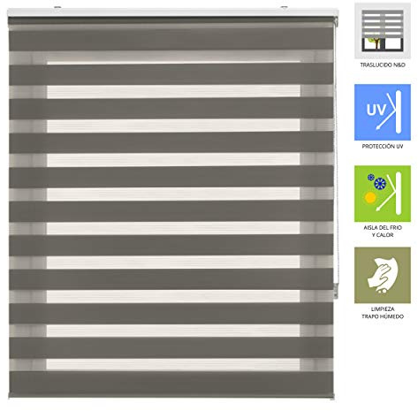 ECOMMERC3 | Estor Enrollable Noche y Día Elegante Tamaño 120x250 - Estor Noche y Día Doble Tejido Tamaño Tela 117x245 - Estor Fácil Instalación Color Gris Antracita