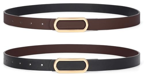 JASGOOD Skinny Reversible Belts for Women Thin Leather Belt for Dresses Jeans Pants with Gold Silver Buckle,1Pack