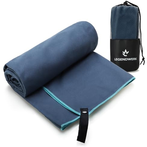 Legendwerk® Serviette en Microfibre 160x80 cm – légère et séchage Rapide – idéale pour Sport, Sauna, Plage & Voyage – avec Boucle et Sac – Ultra absorbante et compacte
