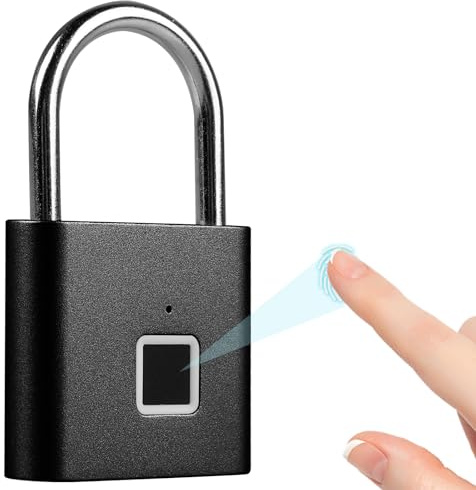 Fingeravtryckslås, väderbeständigt, USB-laddning, hänglås med fingeravtryck, för gym, bagage, lager, skåp