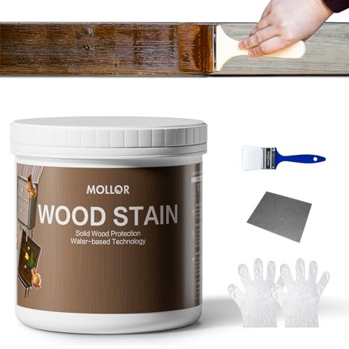 MOLLOR Tinte Madera Base Acuosa, Aceite con Variados Finish para Muebles Interior/Exterior, Revestimientos, Armarios, Secado Rápido, Bajo Olor (500g, Transparente con Herramientas)