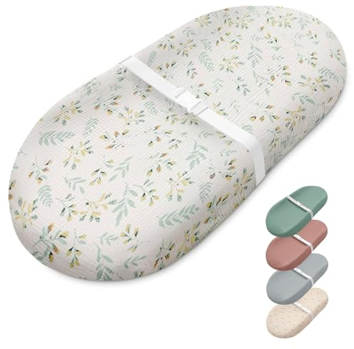 Blissful dagbok muslin baby skötbädd med vattentätt foderskum, skötbord dyna med skydd för byråer (Monstera, avokado)