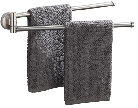 BGL Swivel Towel Bar for Bathroom Brushed Nickel,Swing Out Double Towel Bar 2-Arm Kitchen Wall Mounted Towel Hanger Holder for Bathroom Organizer
