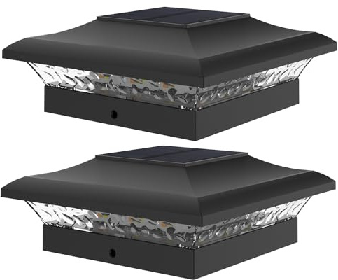 ILIKEPOW Solar Pfostenkappe, 2 Modi Solar Pfostenleuchte 9x9,10x10, IP65 Wasserdichte Pfostenkappen Solar für Holzpfosten, Zaun, Garten, Deck (Kaltweiß 6000K & Warmweiß 3000k, 2 Stück)