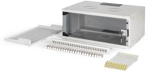 DIGITUS 19-tums nätverksset - 4U nätverksskåp SOHO PRO - 1U hylla - 24-portars patchpanel - 24 keystone-moduler - 30 patchkablar - omonterad - grå