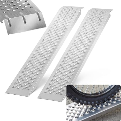 JRUKM Auffahrrampe Alu 120cm 2 x Auto Rampe Verladerampe Verladeschiene für Anhänger, Motorrad & ATV - rutschfeste Oberfläche, Laderampe Traglast bis 400kg