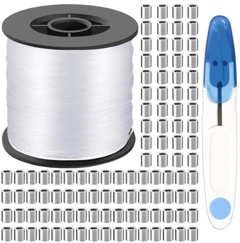 200 m Fil de Pêche Nylon 0,55 mm, Monofilament Transparent avec Manchons | Nylon transparent; bobine 200 m Ø0,55 mm, 100 manchons aluminium et 1 paire de ciseaux pour pêche en mer et bricolage.