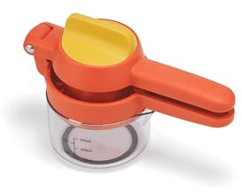 Joseph Joseph JuiceMax Plus Manual Citrus Juicer & Press, Dual-Action, Measuring Cup, Lemon, Lime, Orange