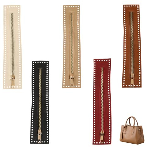 5 Pezzi di Cerniera con Fori per Uncinetto, 27 cm di Cerniere in PU, Cerniere da Cucire, Accessori per Uncinetto, Accessori per Borse da Cucire, per Progetti Fai-da-Te di Uncinetto e Borse Artigianali