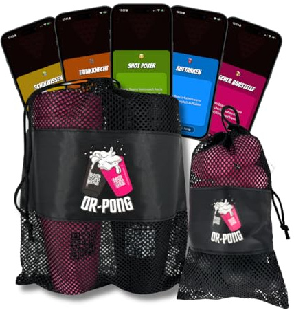 QR-Pong - Beer Pong avec application et 3 000 tâches amusantes – 22 gobelets en plastique rigide réutilisables fabriqués en Allemagne – Le cadeau d'anniversaire le plus cool – Jeu à boire [noir/rose