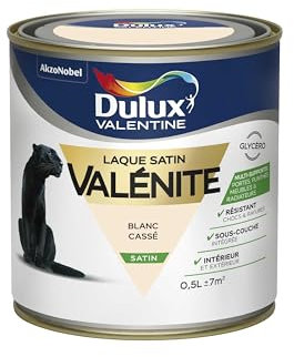 Dulux Valentine Peinture Laque Valénite Glycéro multisupport intérieur-extérieur – Grande résistance pour boiseries et ferronneries - aspect Satin Blanc Cassé 0,5 L - 5211421