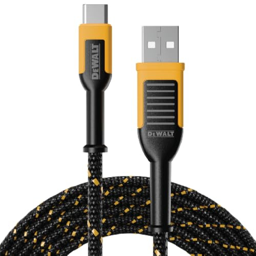 DEWALT Heavy Duty USB C Cable, Premium Braided Nylon USB A to Type C Charger Cable Fast Charging for iPhone 16 Series, iPhone 15 Series, Samsung Galaxy S10 S10+ / Note 9, LG V30 (USB 2.0, Black)