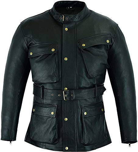 Mens Motorcycle Jacket, Premium CE Armour Genuine Nappa Cowhide Leather Bikers Jacket For Riding Touring (L)