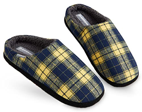Dunlop Mens Slippers, Comfy Memory Foam Slippers for Men, Warm Faux Sheepskin Slippers Mens, Indoor Outdoor Anti Slip House Shoes, Gifts for Men Teenage Boys