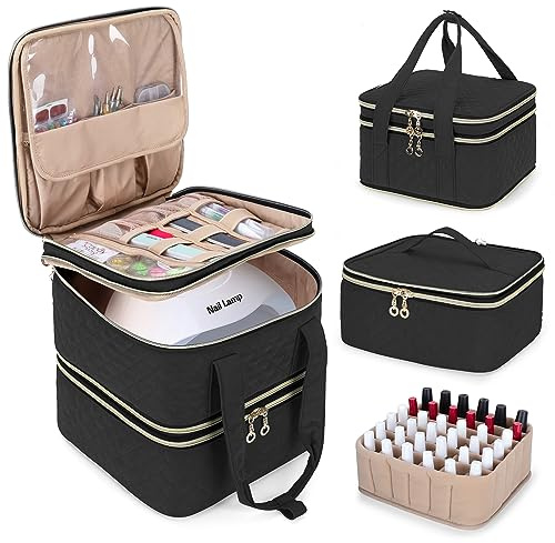 Yarwo Nail Polish Organizer Case Holds 72 Bottles (15ml/0.5 fl.oz), Detachable 3 Layers Nail Polish Storage Bag with Removable dividers for Nail Lamp and Nail Art Manicure Tools, Black (Bag Only)